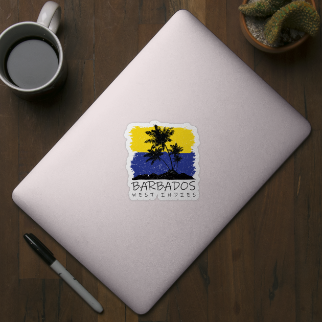 Barbados National Colors with Palm Silhouette by IslandConcepts